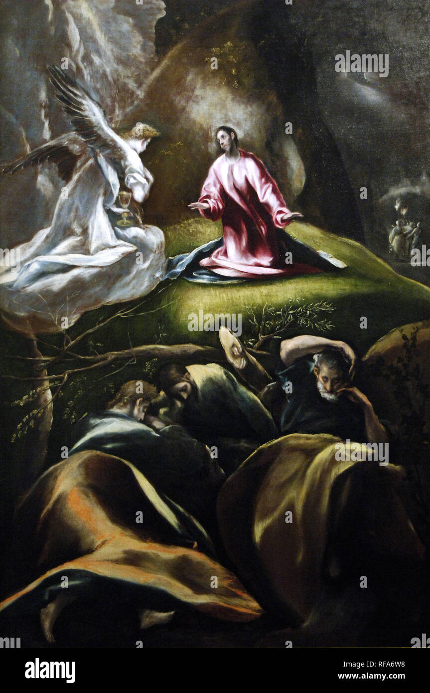 RENAISSANCE ART. SPAIN. GRECO, DomE`nikos TheotokU^pulos, called El (Candia ,1541-Toledo, 1614). Cretan painter, representative of the last phase of Mannerism. Agony in the garden, h. 1610-1612. Museum of Fine Arts. Budapest. Hungary. Stock Photo